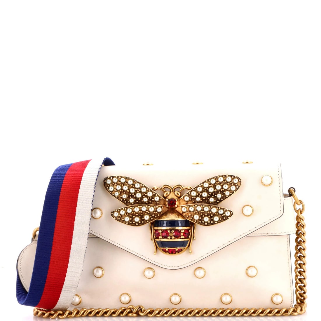 Gucci Broadway Pearly Bee Embellished Leather Mini Bag: Gucci Broadway Pearly Bee Embellished Leather Mini Bag Elevate your everyday style with the iconic Gucci Broadway Pearly Bee Embellished Leather Mini Bag, boasting sleek neutral tones and intricate be