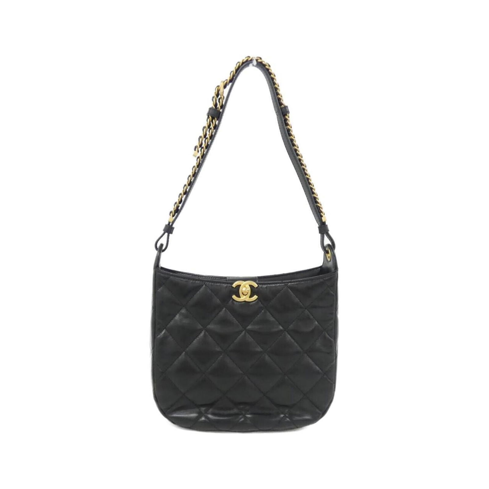 Chanel Shoulder Bag in Leather: Chanel Shoulder Bag in Leather A sleek and sophisticated Chanel shoulder bag in luxurious lamb leather, this timeless piece exudes classic French elegance with its matte gold hardware and understated