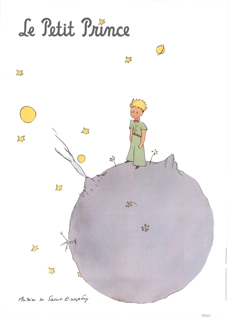 Poste ANTOINE DE SAINT EXUPERY The Little Prince and his Asteroid 27.5" x 19.75": Poste ANTOINE DE SAINT EXUPERY The Little Prince and his Asteroid 27.5" x 19.75" A beautiful offset lithograph of Antoine de Saint Exupery's iconic "The Little Prince and his Asteroid" is presented in