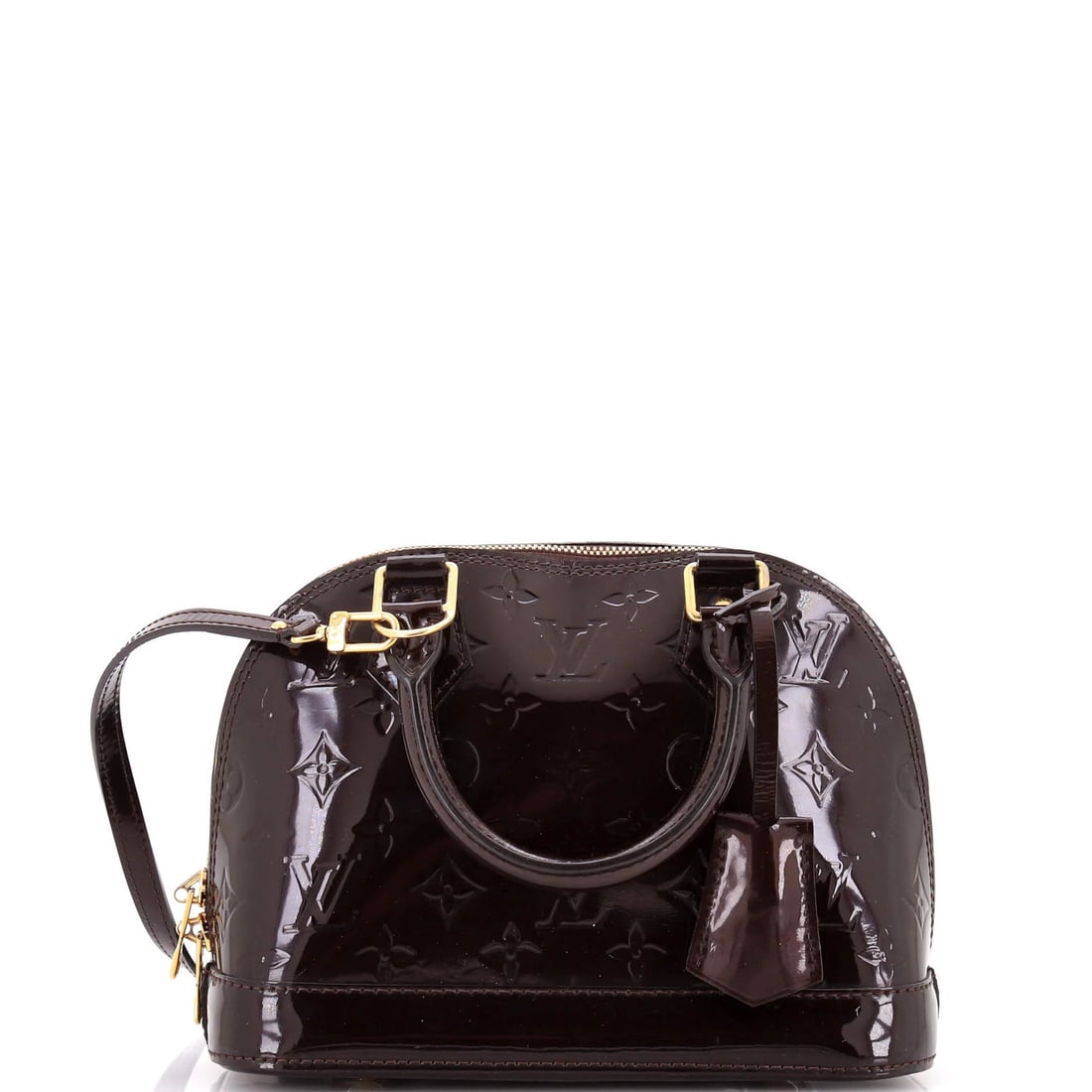 Louis Vuitton Alma Monogram Vernis BB Handbag: Louis Vuitton Alma Monogram Vernis BB Handbag Experience the iconic style of Louis Vuitton's Alma Monogram Vernis BB Handbag, boasting vibrant red patent leather and timeless gold hardware. With its