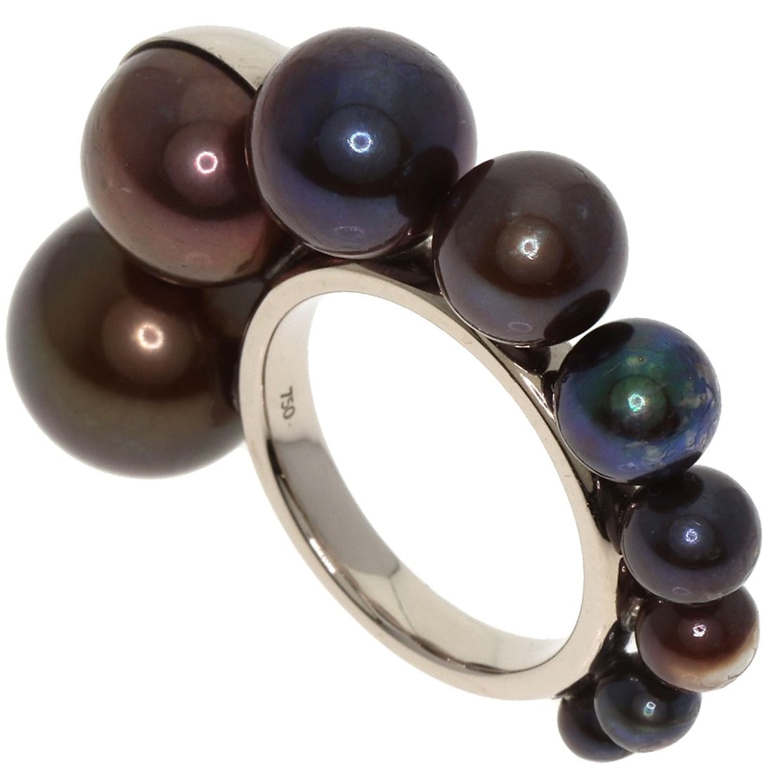 Gold TASAKI M/ G Pearl Shell Ring K18 White: Gold TASAKI M/ G Pearl Shell Ring K18 White Elevate your style with the TASAKI M/ G Pearl Shell Ring, a stunning piece of Japanese craftsmanship that combines sleek K18 white gold with luminous