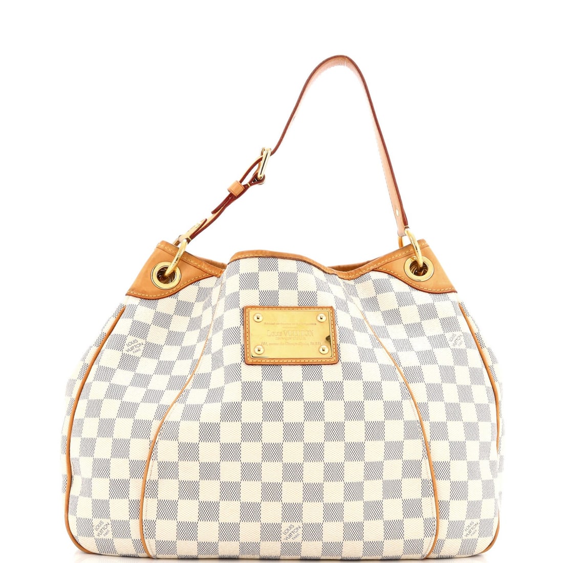 Louis Vuitton Galliera Handbag in Damier PM: Louis Vuitton Galliera Handbag in Damier PM The iconic Louis Vuitton Galliera Handbag in Damier PM is a timeless classic, boasting a crisp white canvas exterior with subtle wear and scuffs that add