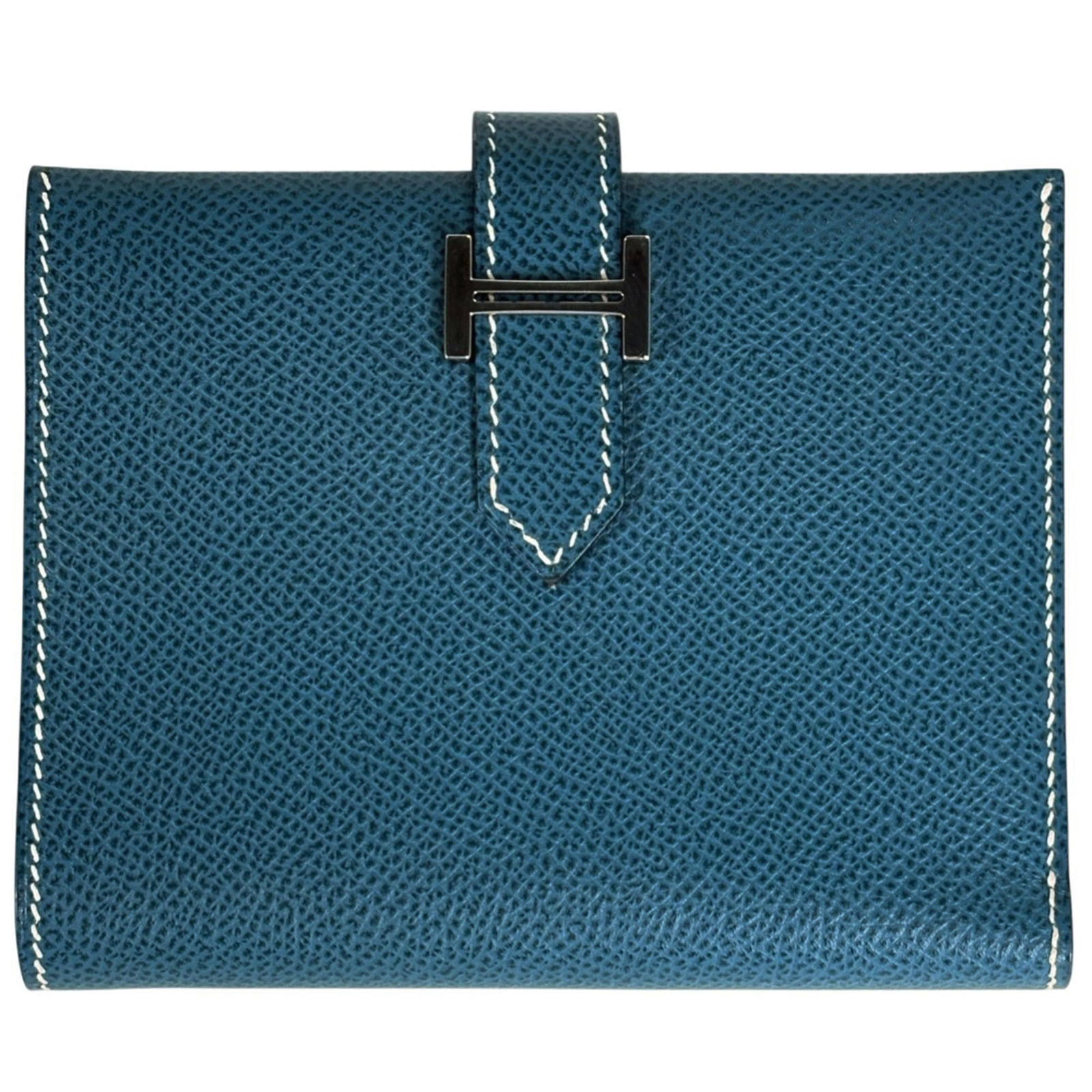 Leather Hermes Wallet (Bi-Fold) Epsom: Leather Hermes Wallet (Bi-Fold) Epsom A pre-owned Epsom leather bi-fold wallet from the iconic French brand Hermes, boasting rich blue tones and premium craftsmanship. With its classic design and