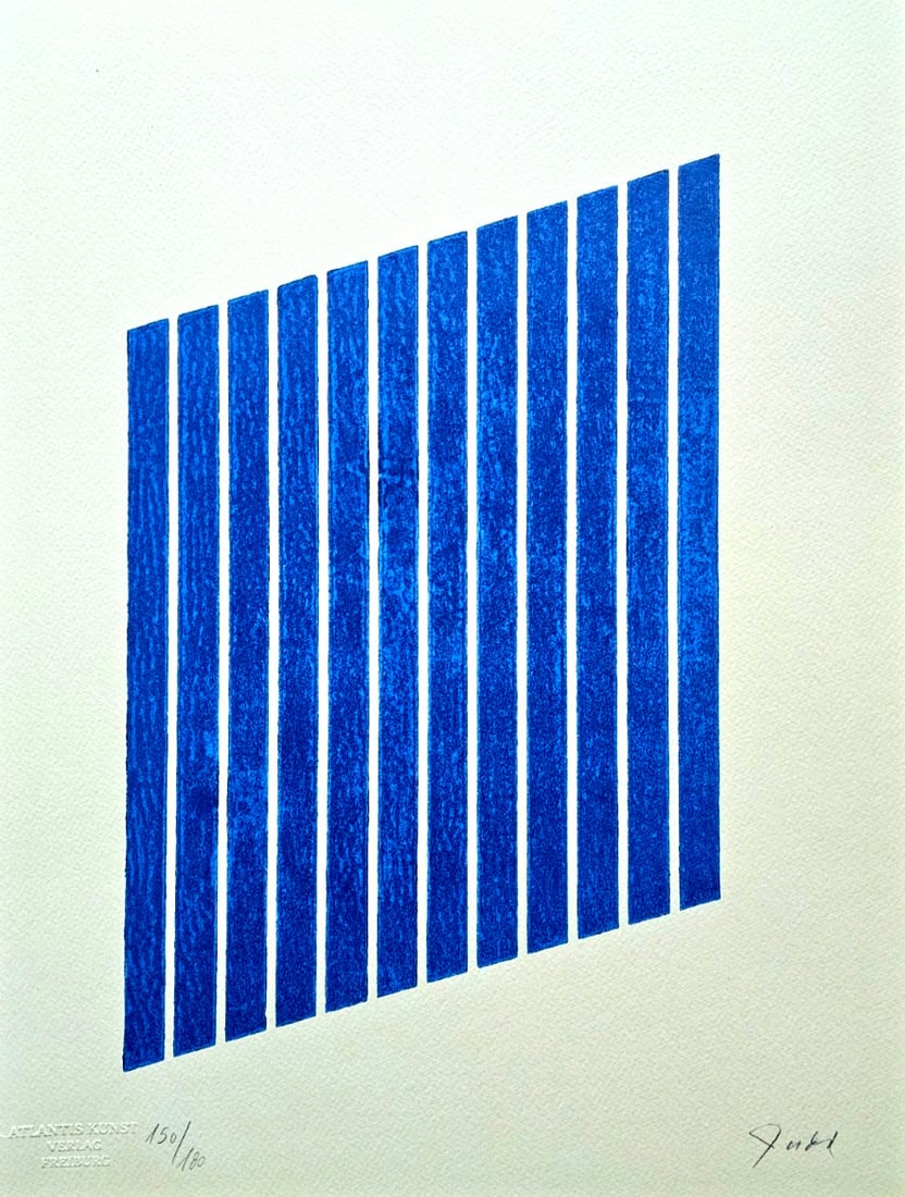 Stamped Donald Judd Lithograph Numbered: Stamped Donald Judd Lithograph Numbered A rare opportunity to own a piece of modern art history, this 1987 lithograph by Donald Judd is one of only 180 copies printed by Atlantis Verlag in Freiburg.