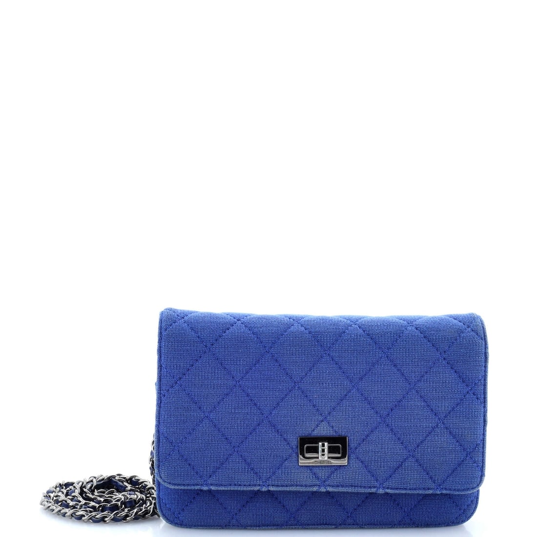 Chanel 2.55 Quilted Jersey Wallet on Chain: Chanel 2.55 Quilted Jersey Wallet on Chain A quintessential piece of timeless style, the Chanel 2.55 Quilted Jersey Wallet on Chain boasts its iconic quilted exterior in a beautiful blue hue,