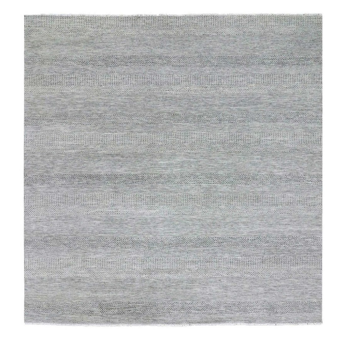 Rug 10'x10' Cloud Gray Hand Knotted Pure Undyed Wool Round Grass Design: Rug 10'x10' Cloud Gray Hand Knotted Pure Undyed Wool Round Grass Design Experience the serene beauty of India's rich cultural heritage with this stunning 10'x10' Cloud Gray Hand Knotted Pure Undyed