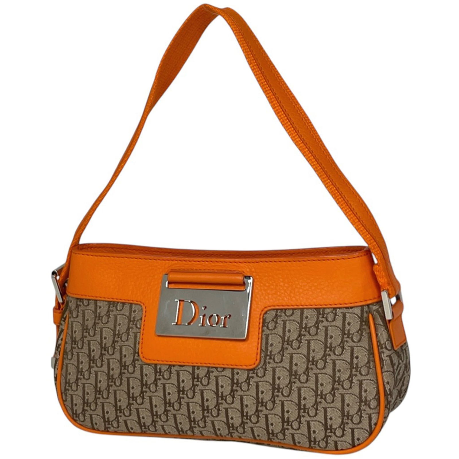 Christian Dior Canvas and Leather Handbag: Christian Dior Canvas and Leather Handbag A chic and timeless piece, this Christian Dior handbag boasts a unique canvas and leather combination in a beautiful beige and orange hue. With its classic