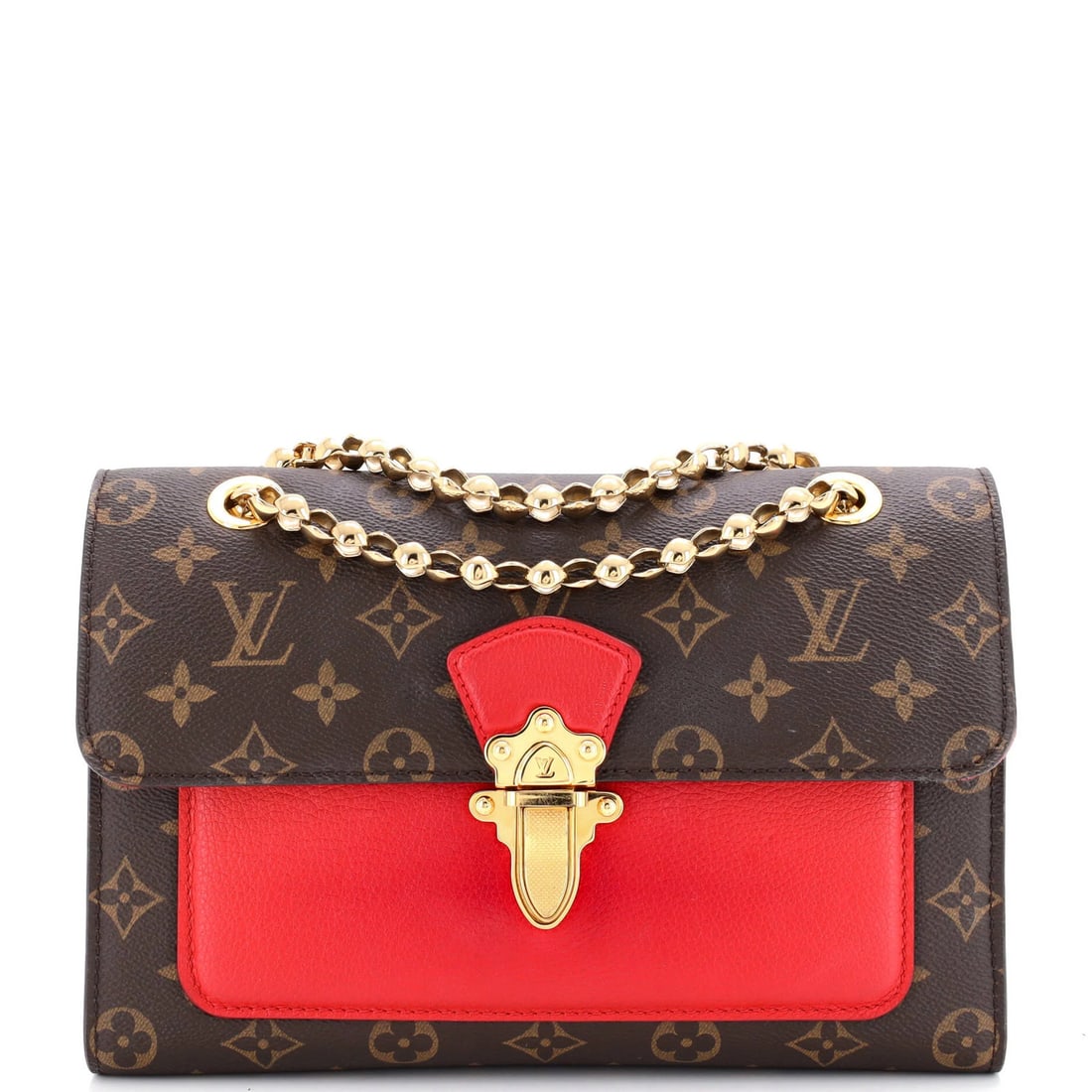 Louis Vuitton Victoire Handbag - Monogram Canvas & Leather: Louis Vuitton Victoire Handbag - Monogram Canvas & Leather A stunning Louis Vuitton Victoire Handbag, boasting the iconic monogram canvas and supple leather exterior in a bold red hue, makes for a