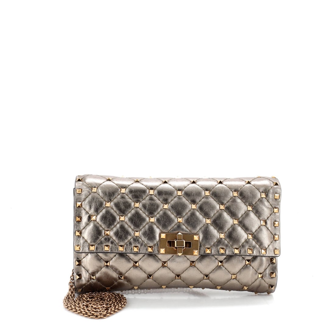 Valentino Garavani Rockstud Spike Quilted Leather Small Wallet on Chain: Valentino Garavani Rockstud Spike Quilted Leather Small Wallet on Chain Elevate your everyday style with the iconic Valentino Garavani Rockstud Spike Quilted Leather Small Wallet on Chain, boasting