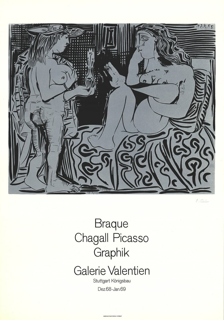 White PABLO PICASSO Galerie Valentien 31.5" x 22" Lithograph 1968 Cubism Black &: White PABLO PICASSO Galerie Valentien 31.5" x 22" Lithograph 1968 Cubism Black & Own a piece of Cubist history with this stunning 1968 lithograph by Pablo Picasso, titled Galerie Valentien. Measuring