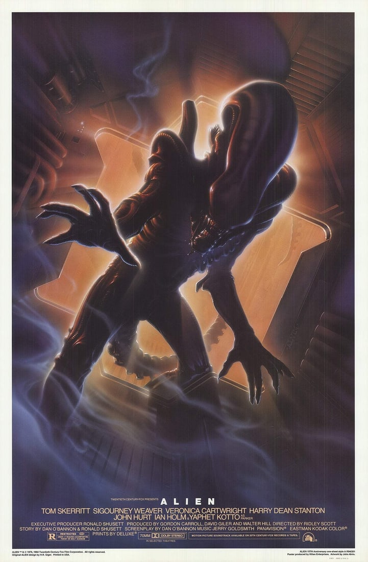 1994 JOHN ALVIN Alien 41" x 27" Offset Lithograph: 1994 JOHN ALVIN Alien 41" x 27" Offset Lithograph A stunning 1994 offset lithograph by renowned artist John Alvin, 'Alien' is a highly sought-after piece from the iconic sci-fi franchise. Measuring 41
