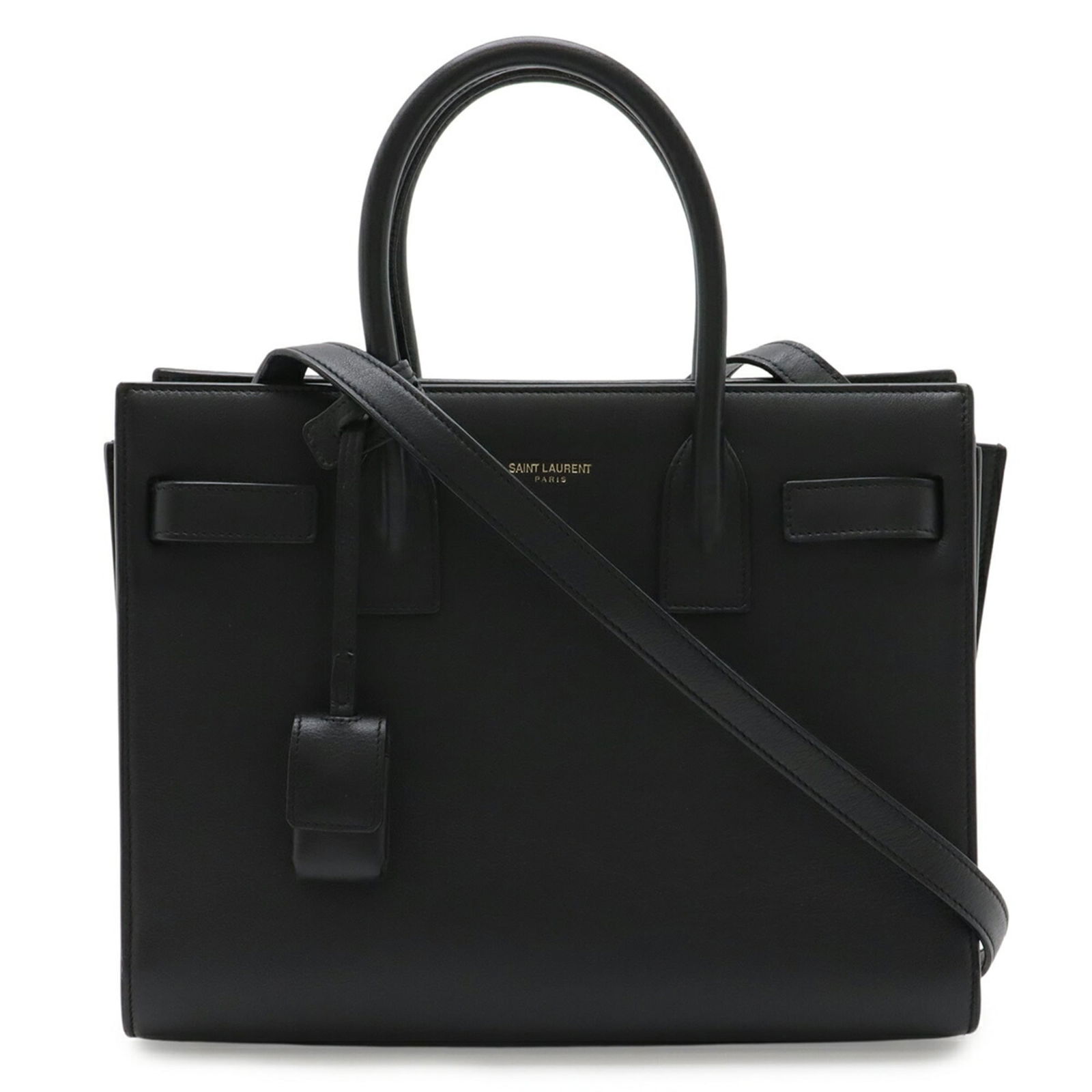 Saint Laurent Handbag in Leather: Saint Laurent Handbag in Leather A sleek and sophisticated Saint Laurent leather handbag in black, with a timeless design that exudes classic French chic. With its 20cm x 26cm x 11.5cm dimensions,