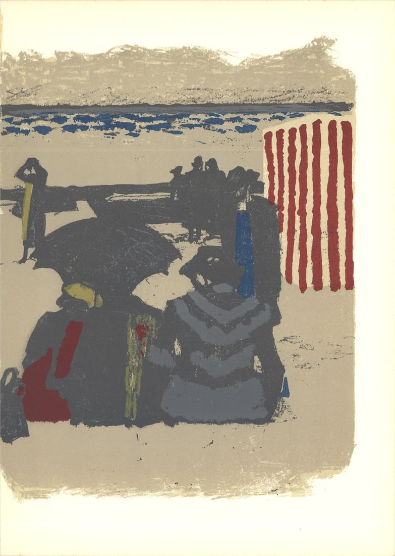 1964 MAURICE BRIANCHON Saint-Jean-de-Luz La Plage (Lg) 11.5" x 8.25" Lithograph: 1964 MAURICE BRIANCHON Saint-Jean-de-Luz La Plage (Lg) 11.5" x 8.25" Lithograph Experience the charm of Maurice Brianchon's 1964 lithograph, Saint-Jean-de-Luz, La Plage (Lg), capturing the serene