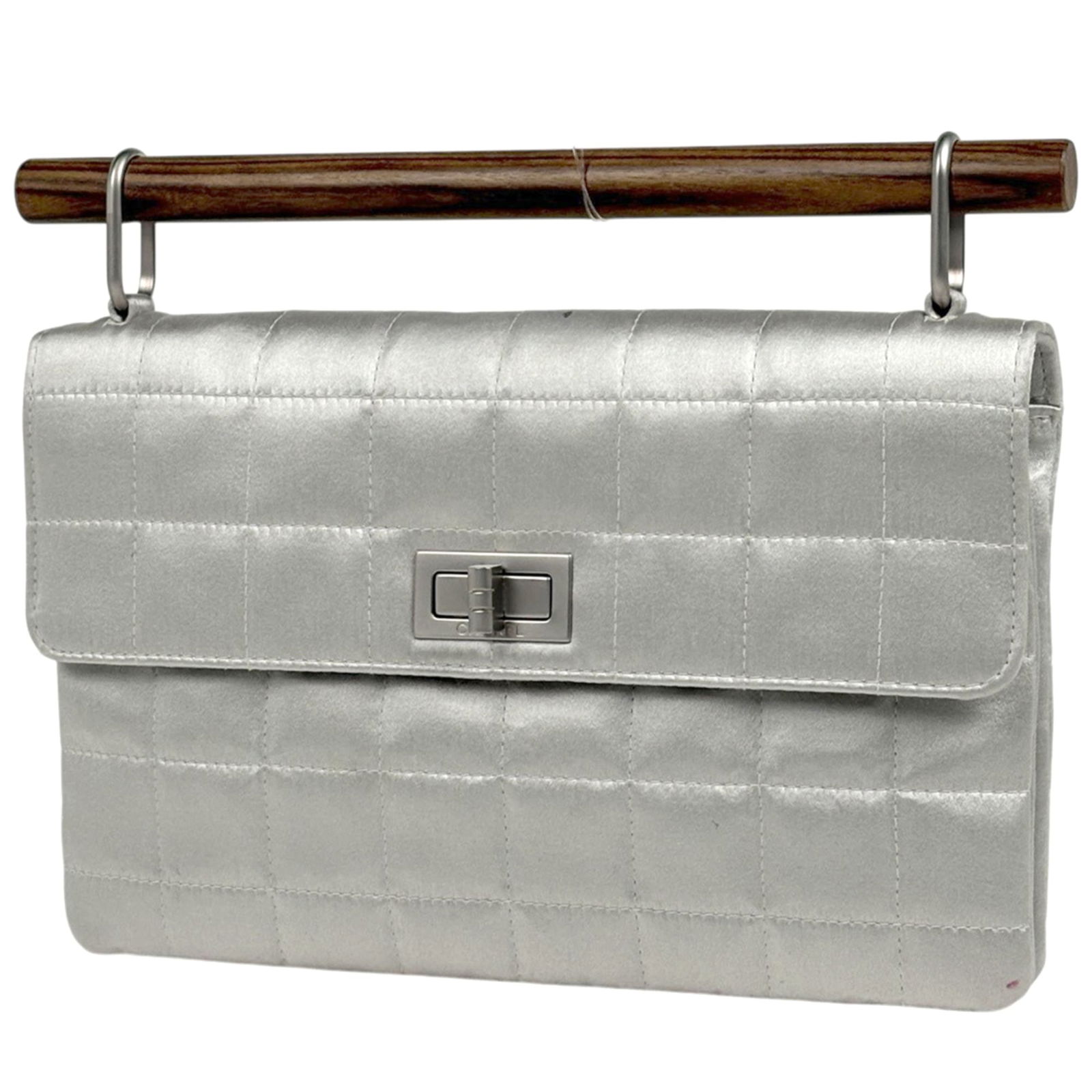 Chanel Satin Handbag: Chanel Satin Handbag Elegant and sophisticated, this Chanel satin handbag boasts a stunning gray hue that exudes refinement and style. With its classic design and luxurious satin material, it's the