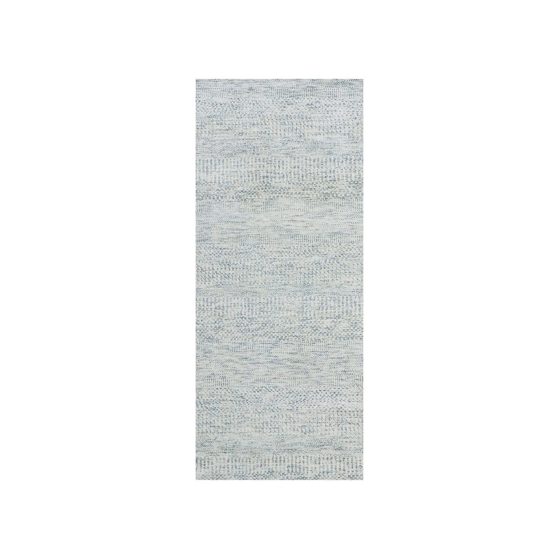 Gray Hand-Knotted Wool Rug, 2'6"x6', Modern, Grass Design: Gray Hand-Knotted Wool Rug, 2'6"x6', Modern, Grass Design Experience the timeless beauty of traditional Indian craftsmanship in this stunning gray hand-knotted wool rug, expertly woven with a modern