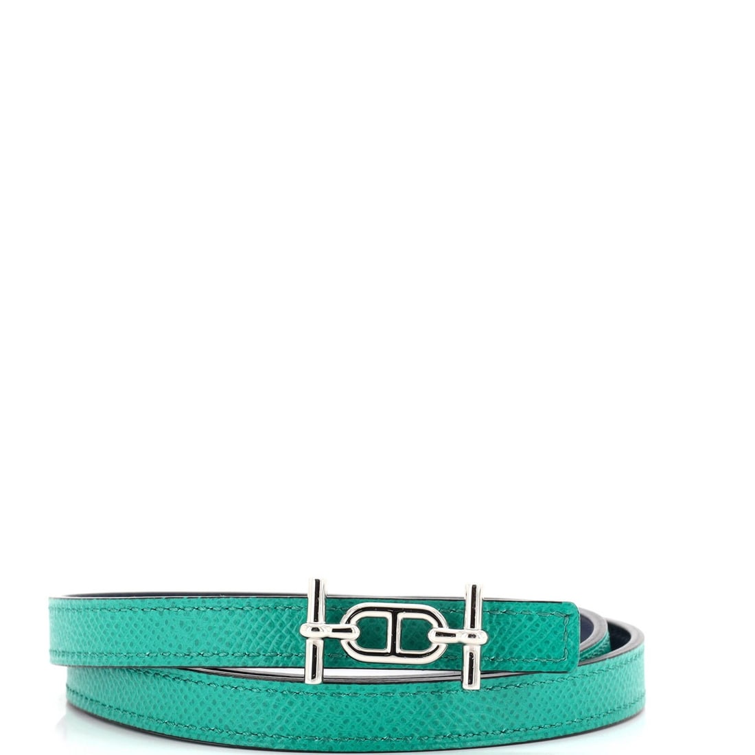 Thin Hermes Ancre Reversible Belt Leather: Thin Hermes Ancre Reversible Belt Leather A stunning Hermes Ancre Reversible Belt in rich green leather, perfect for adding a touch of luxury to any outfit. The thin design and reversible style make i