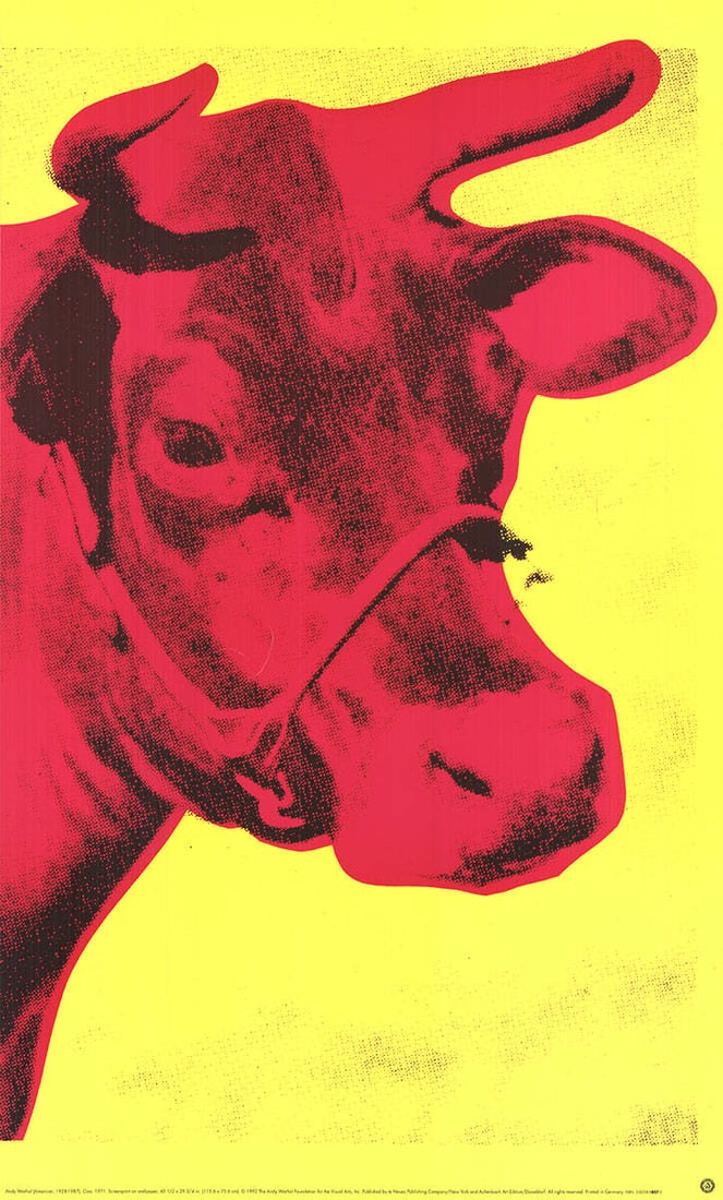 Andy Warhol Cow Pink on Yellow 1966 Poster (Small), 33.5" x 21: Andy Warhol Cow Pink on Yellow 1966 Poster (Small), 33.5" x 21 Own a piece of pop art history with this rare Andy Warhol offset lithograph, 'Cow Pink on Yellow', 1966 (small). Printed in Germany in