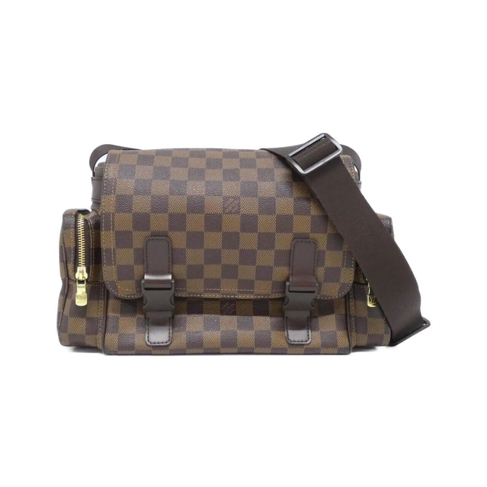 Louis Vuitton Coated Canvas Shoulder Bag: Louis Vuitton Coated Canvas Shoulder Bag A timeless and sophisticated shoulder bag, this Louis Vuitton Coated Canvas tote boasts the iconic Ebene monogram pattern in gold hardware, adding a touch of