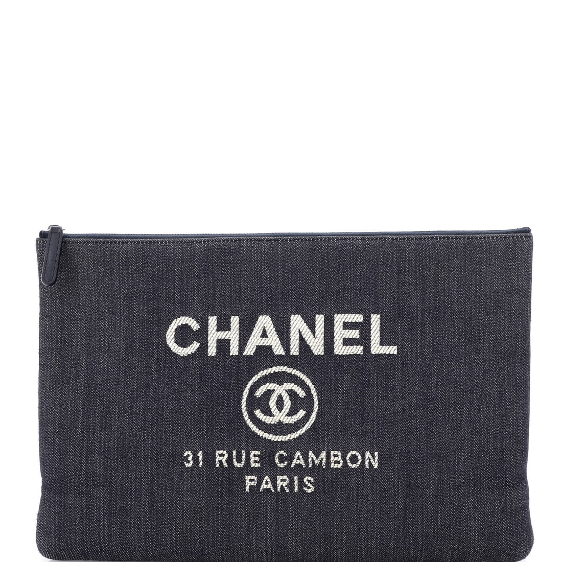 Chanel Deauville Pouch in Large Denim: Chanel Deauville Pouch in Large Denim A stylish and functional Chanel Deauville Pouch in large denim, perfect for adding a touch of classic chic to your daily look. With its spacious interior and