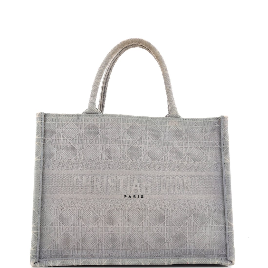 Christian Dior Medium Cannage Embroidered Canvas Book Tote: Christian Dior Medium Cannage Embroidered Canvas Book Tote Elevate your daily essentials with the iconic Christian Dior Medium Cannage Embroidered Canvas Book Tote, boasting a timeless gray canvas