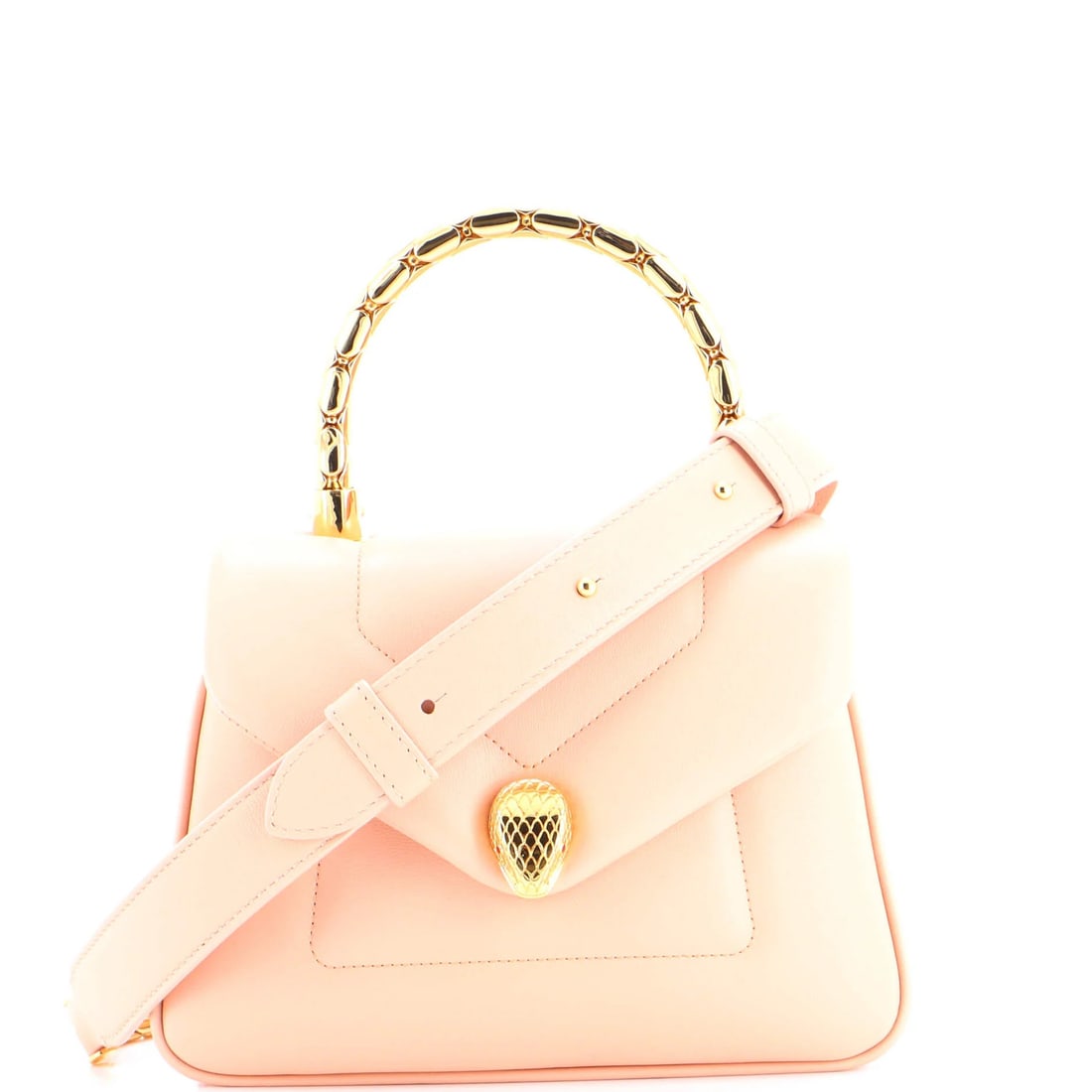 Bvlgari Serpenti Reverse Top Handle Small Leather Bag: Bvlgari Serpenti Reverse Top Handle Small Leather Bag The Bvlgari Serpenti Reverse Top Handle Small Leather Bag is a stunning, petite accessory that exudes elegance with its signature snake motif and