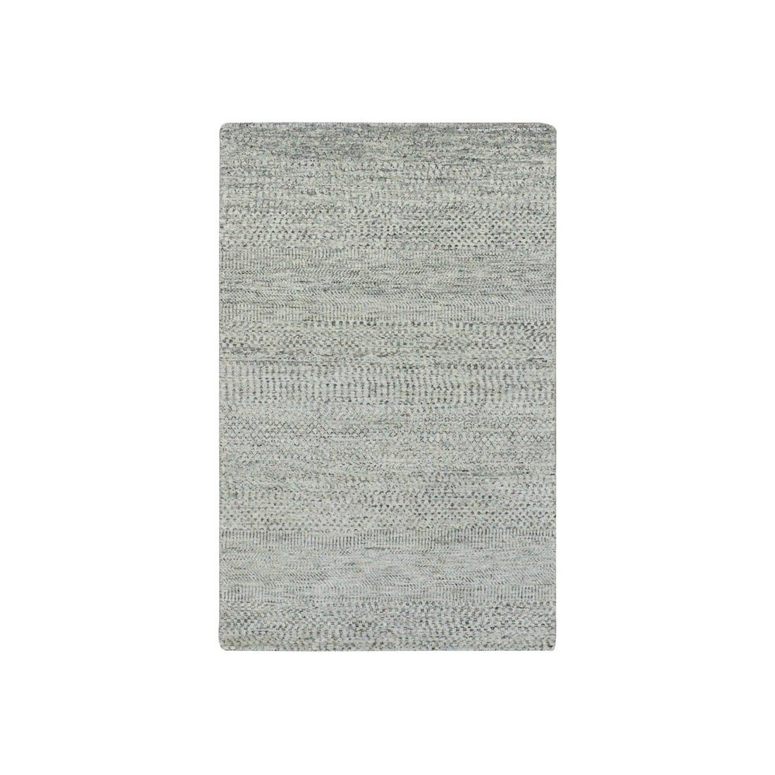 Rug 3'x5'6" Light Gray Modern Grass Design Undyed Pure Wool Hand Knotted: Rug 3'x5'6" Light Gray Modern Grass Design Undyed Pure Wool Hand Knotted Experience the timeless elegance of India's rich cultural heritage with this stunning, hand-knotted rug. Featuring an undyed
