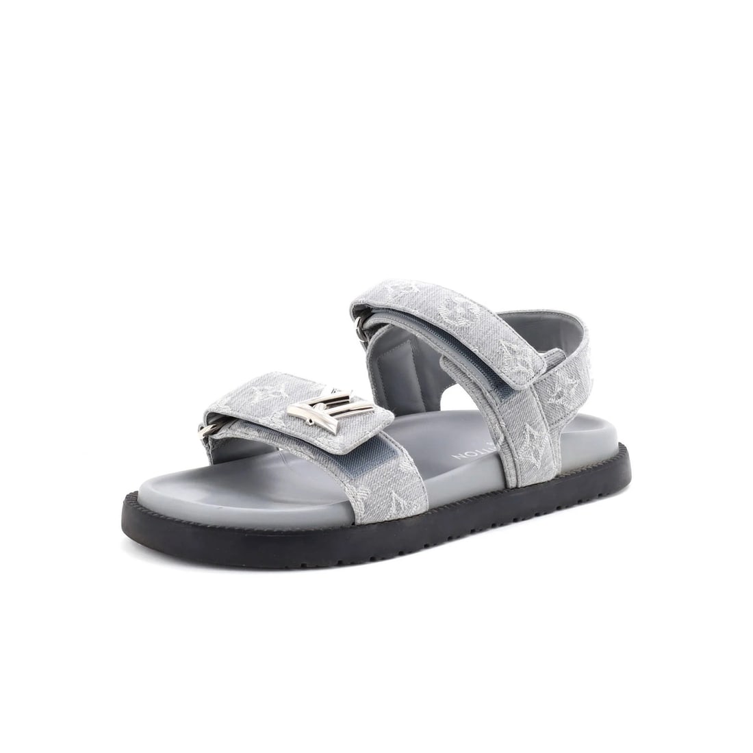 Denim Louis Vuitton Women's Sunset Comfort Flat Sandals Monogram: Denim Louis Vuitton Women's Sunset Comfort Flat Sandals Monogram Elevate your wardrobe with the iconic Louis Vuitton Women's Sunset Comfort Flat Sandals Monogram, boasting a stylish denim exterior