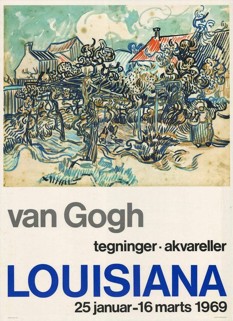 Multicolor VINCENT VAN GOGH Louisiana 33.25" x 24.5" Poster 1969 Impressionism: Multicolor VINCENT VAN GOGH Louisiana 33.25" x 24.5" Poster 1969 Impressionism Experience the vibrant colors and emotive landscape of Vincent van Gogh's iconic 1969 print, Louisiana, in this stunning