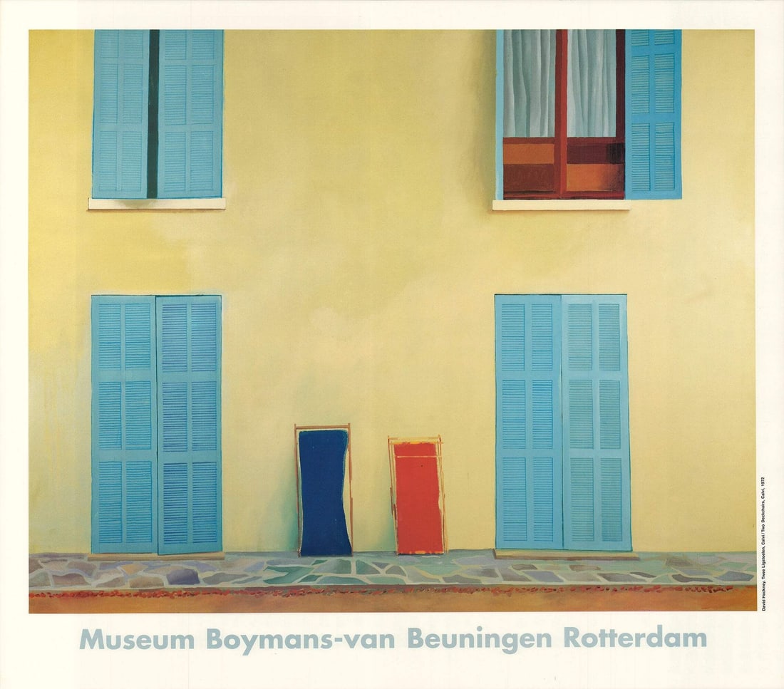 Art DAVID HOCKNEY Two Deckchairs Calvi 30" x 33" Poster 1985 Pop: Art DAVID HOCKNEY Two Deckchairs Calvi 30" x 33" Poster 1985 Pop Experience the iconic style of David Hockney in this 1985 offset lithograph poster, "Two Deckchairs, Calvi". Measuring 30 x 33 inches,