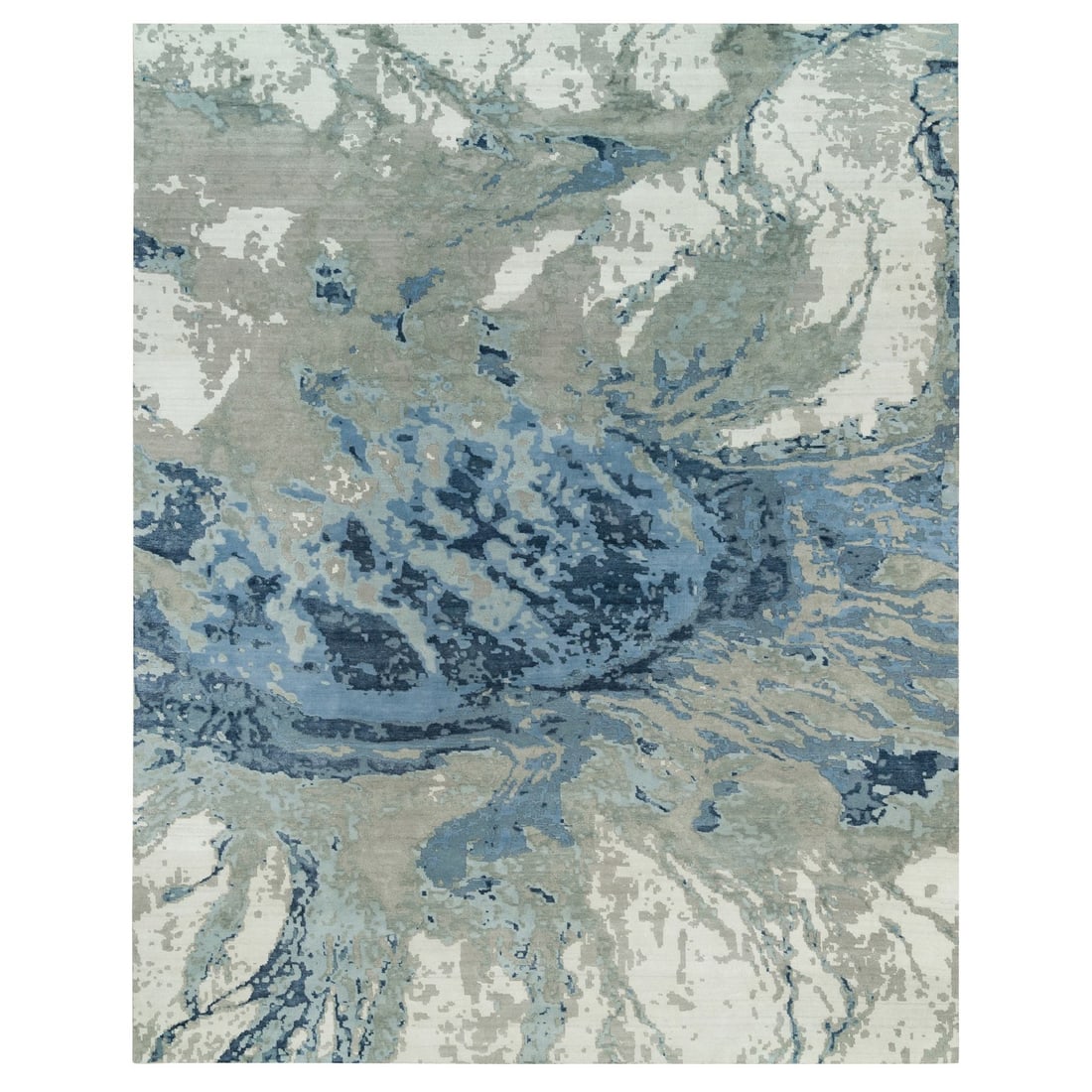 Rug 12'x15'3" Glaucous Blue Galaxy Hand Knotted Hi-low Pile Oversized: Rug 12'x15'3" Glaucous Blue Galaxy Hand Knotted Hi-low Pile Oversized Experience the beauty of India's rich cultural heritage with this stunning 12'x15'3" Glaucous Blue Galaxy hand-knotted rug,