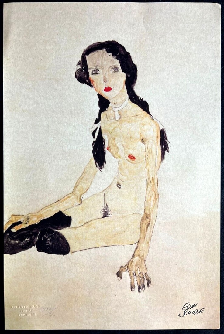 Numbered Egon Schiele Lithograph: Numbered Egon Schiele Lithograph A rare and striking example of Egon Schiele's work, this 1978 lithograph showcases the artist's signature style with bold lines and expressive brushstrokes. Printed