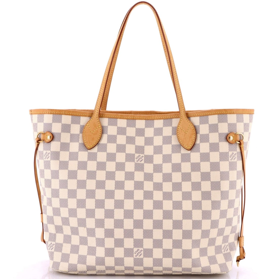 Louis Vuitton Neverfull NM Damier MM Tote: Louis Vuitton Neverfull NM Damier MM Tote A timeless and iconic Louis Vuitton Neverfull NM Damier MM tote, this classic design boasts the signature monogram pattern on white canvas exterior, complete