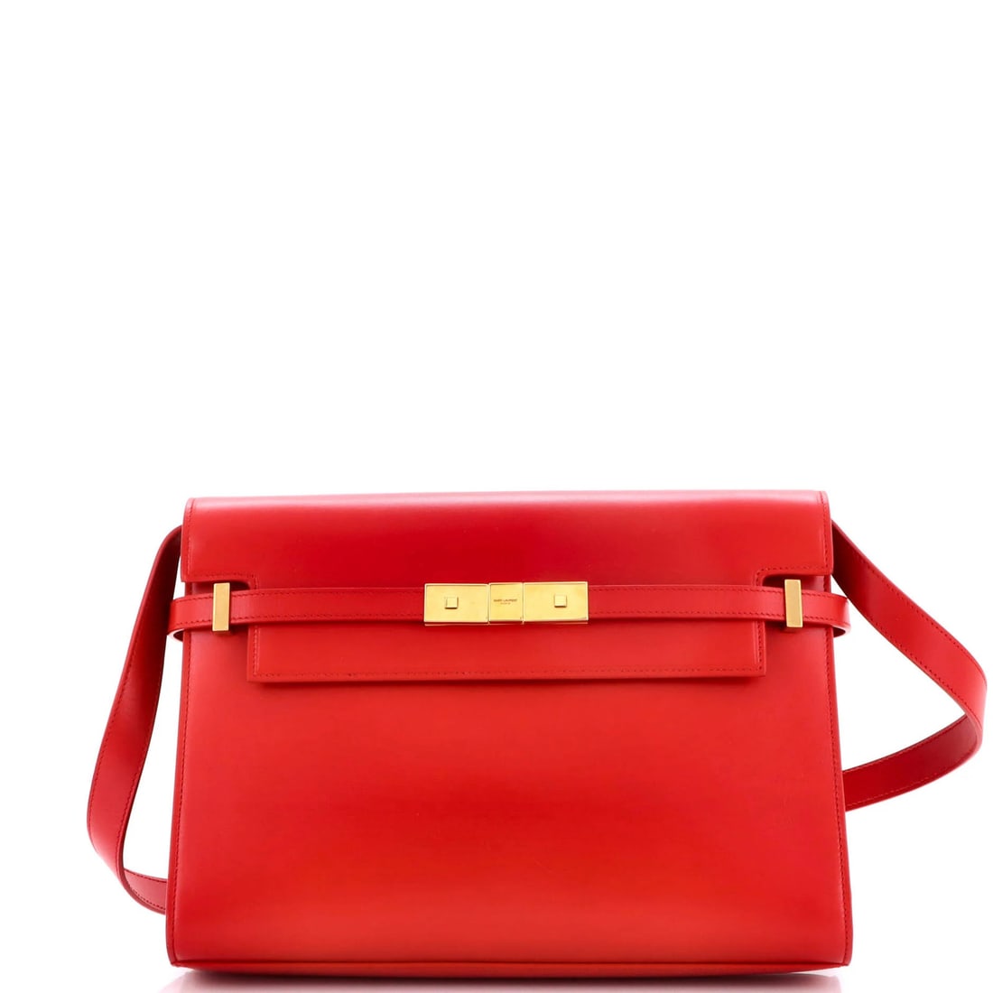 Saint Laurent Manhattan Medium Leather Shoulder Bag: Saint Laurent Manhattan Medium Leather Shoulder Bag Elevate your style with the iconic Saint Laurent Manhattan Medium Leather Shoulder Bag, boasting sleek red leather exterior and gold hardware