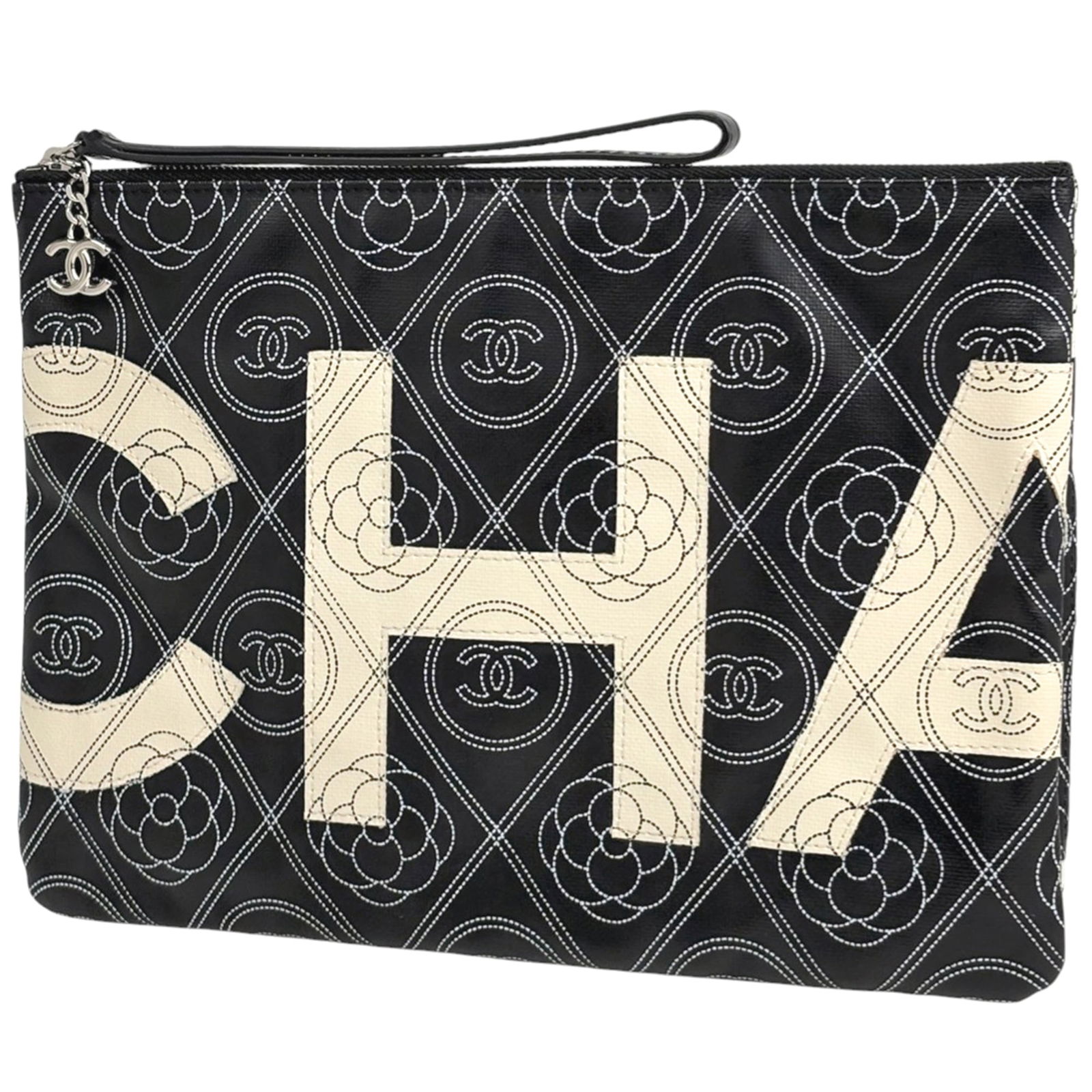 Chanel Clutch Bag in Coated Canvas and Leather: Chanel Clutch Bag in Coated Canvas and Leather A sleek and sophisticated Chanel clutch bag, crafted from coated canvas and luxurious leather, adds a touch of timeless elegance to any outfit. With its