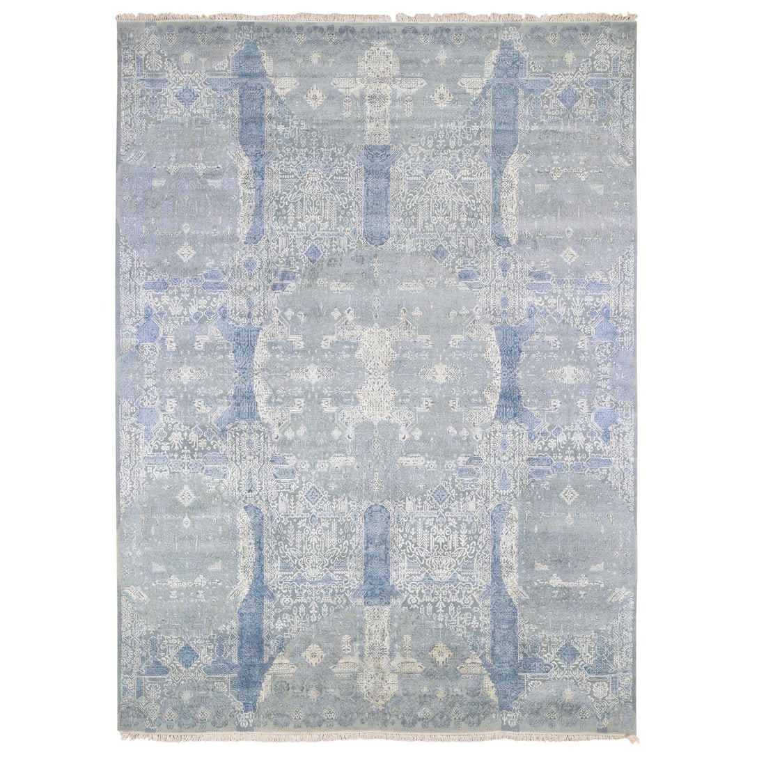 Rug 9'x12'2" Wool and Pure Silk Hand Knotted Blue Jewellery Design (1 of 11)