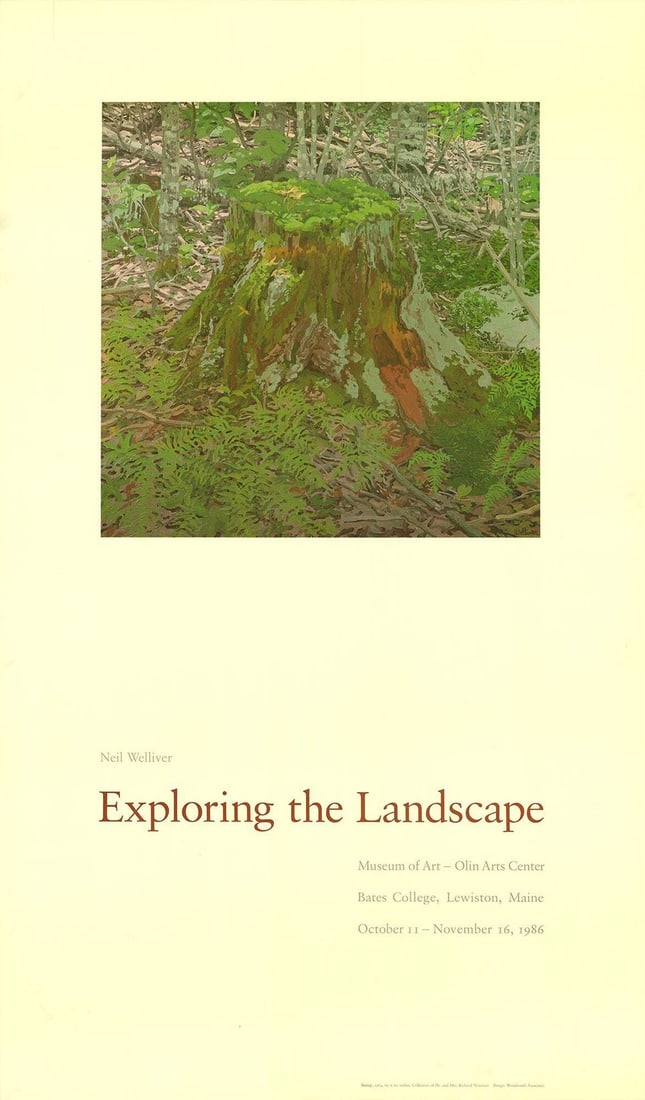 Neil Welliver, 1975, 34" x 20" Offset Lithograph Stump: Neil Welliver, 1975, 34" x 20" Offset Lithograph Stump A rare and striking example of Neil Welliver's unique style, this 1975 offset lithograph 'Stump' showcases the artist's bold botanical prints in