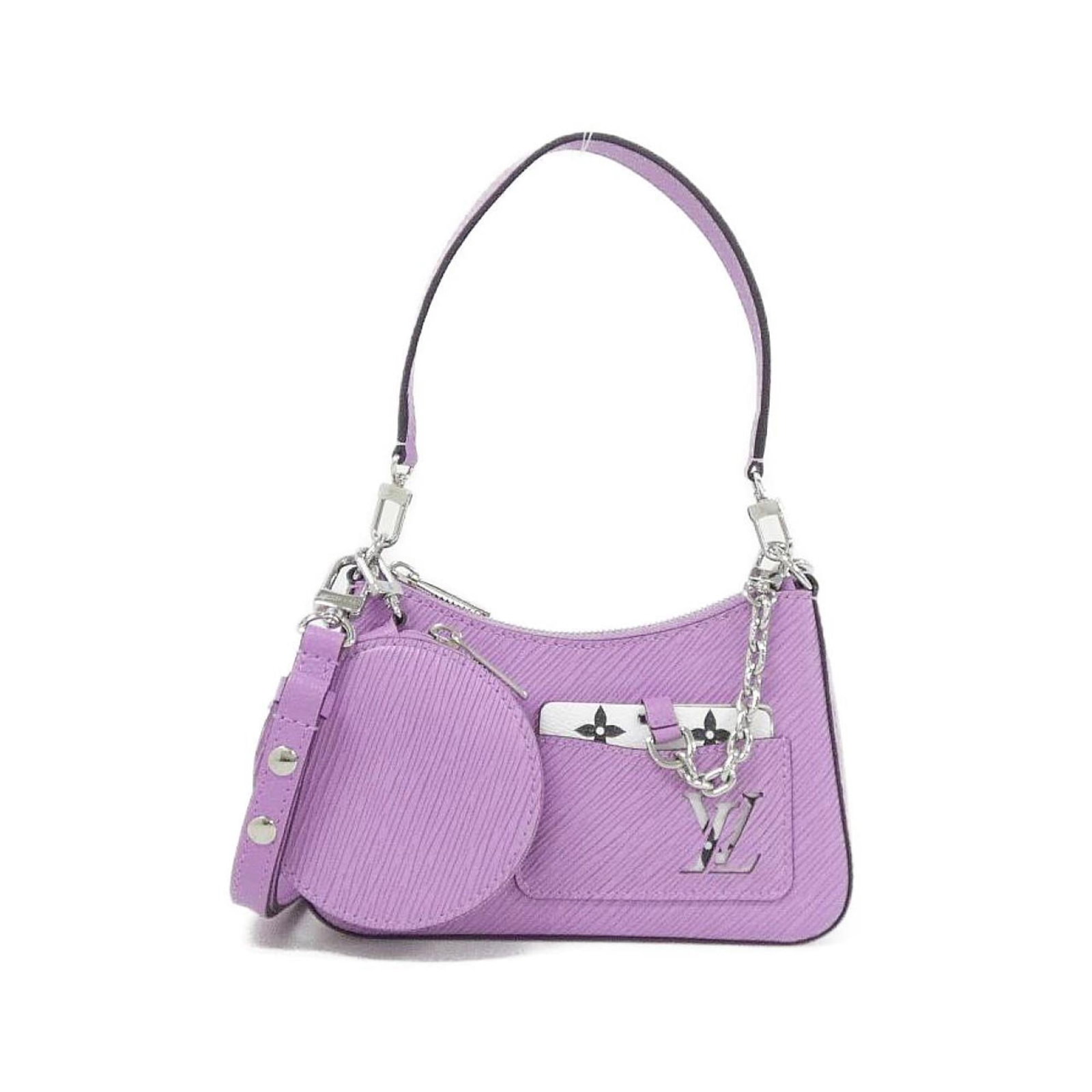 Louis Vuitton Leather Shoulder Bag: Louis Vuitton Leather Shoulder Bag Elevate your style with this stunning Louis Vuitton leather shoulder bag, boasting classic monogram pattern and calf leather construction in a beautiful lilac hue.