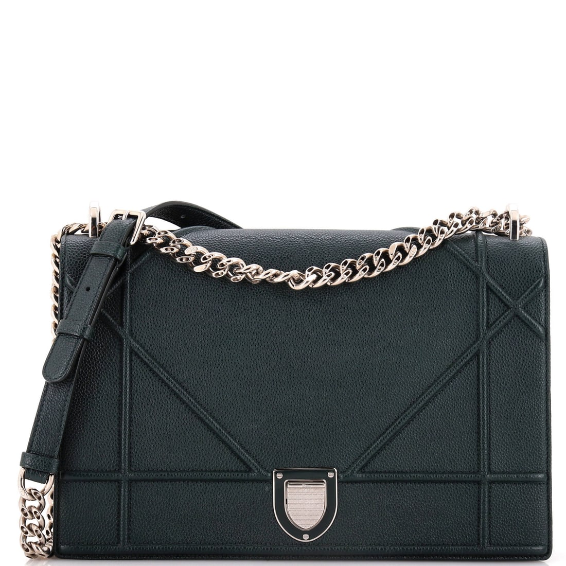 Christian Dior Large Grained Calfskin Flap Bag: Christian Dior Large Grained Calfskin Flap Bag The Christian Dior Large Grained Calfskin Flap Bag is a timeless masterpiece, boasting a stunning green exterior and rich grained calfskin details that