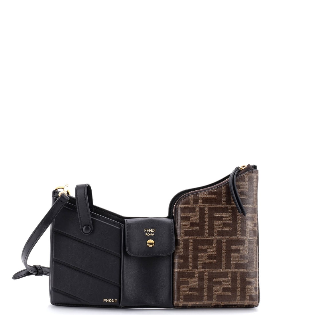 Mini Fendi Bustine 3 Pockets Crossbody Bag Leather and Zucca Coated Canvas: Mini Fendi Bustine 3 Pockets Crossbody Bag Leather and Zucca Coated Canvas Elevate your everyday style with the iconic Fendi Bustine 3 Pockets Crossbody Bag, crafted from luxurious canvas-coated