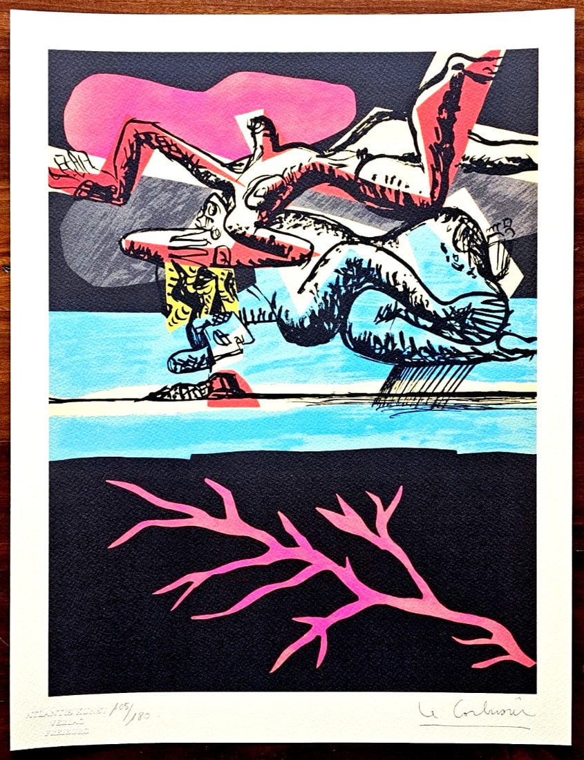 Le Corbusier Lithograph Stamped and Numbered: Le Corbusier Lithograph Stamped and Numbered A rare opportunity to own a piece of art history, this 1978 lithograph by Le Corbusier is stamped and numbered by the publisher, Atlantis Kunst Verlag