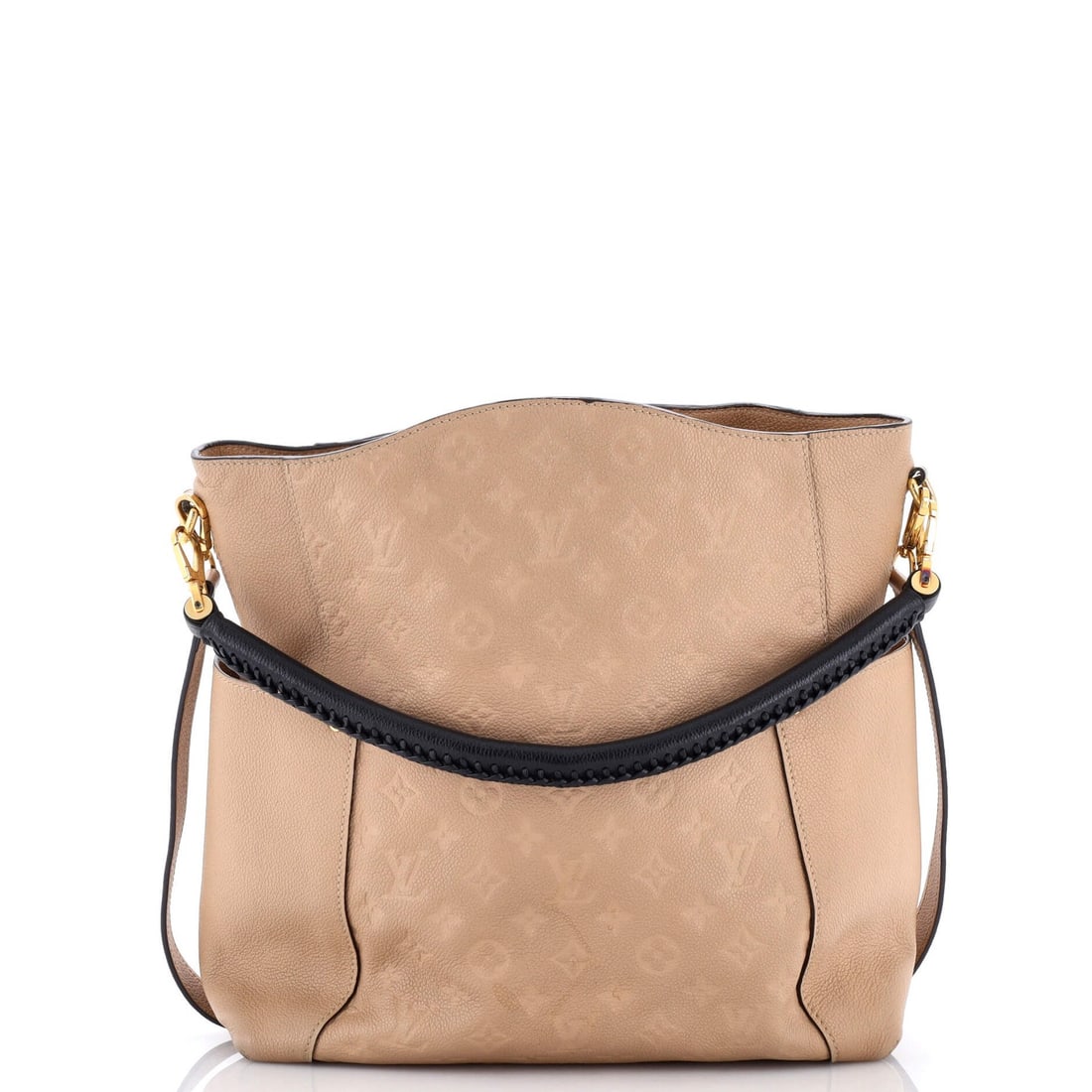 Leather Louis Vuitton Bagatelle Hobo Monogram Empreinte: Leather Louis Vuitton Bagatelle Hobo Monogram Empreinte A rare find for the discerning collector, this Louis Vuitton Bagatelle Hobo Monogram Empreinte boasts the iconic brand's signature neutral