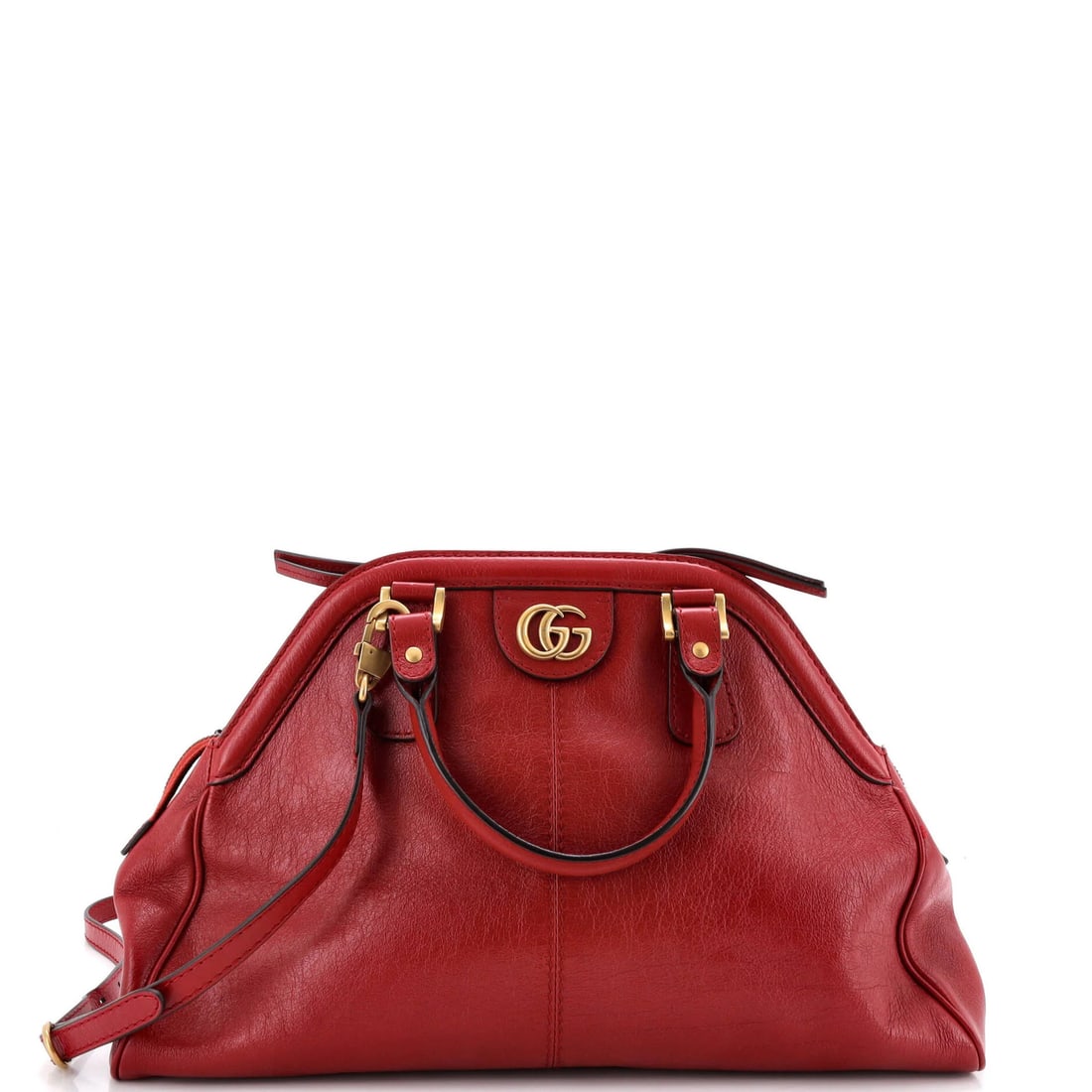 Gucci Belle Medium Leather Top Handle Bag: Gucci Belle Medium Leather Top Handle Bag Experience the iconic Gucci Belle Medium Leather Top Handle Bag, boasting sleek red leather exterior and neutral microfiber interior. With its signature top