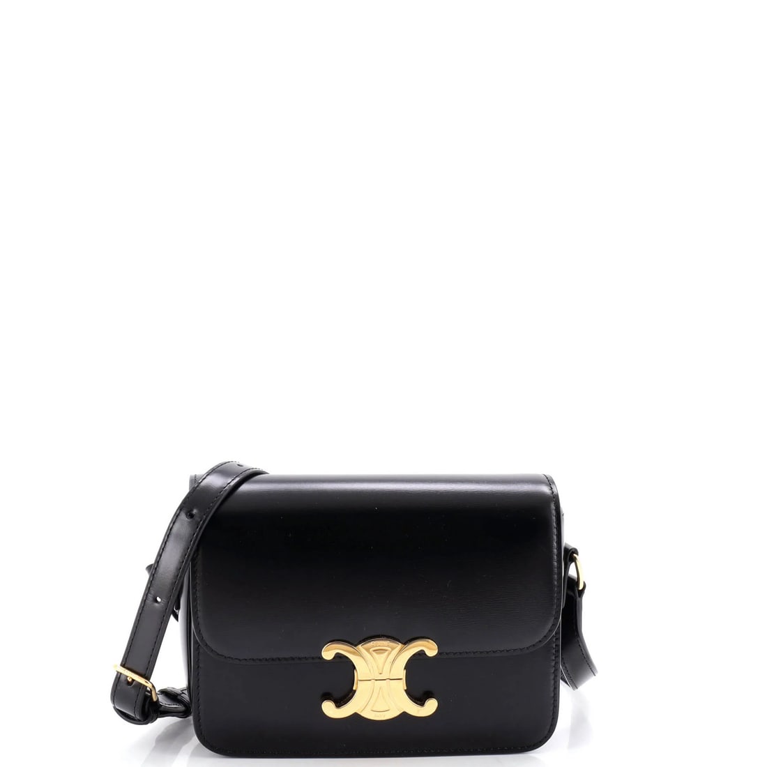 Teen Celine Triomphe Shoulder Bag Smooth Calfskin: Teen Celine Triomphe Shoulder Bag Smooth Calfskin Elevate your style with the iconic Celine Triomphe Shoulder Bag, crafted from smooth calfskin leather in sleek black. This timeless cross-body bag boa