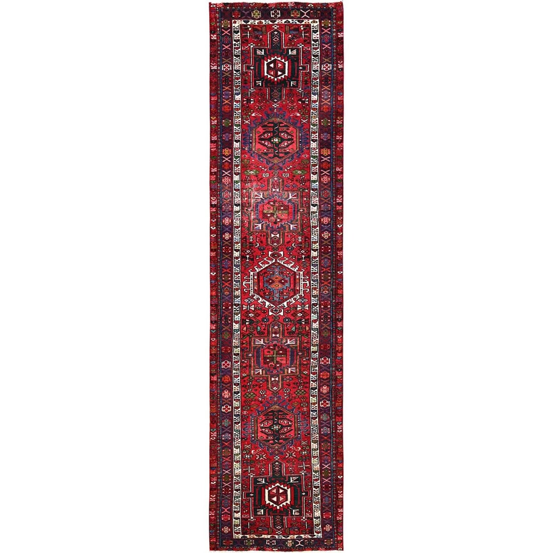 Runner 3'x12'9" Red Pink Vintage Zoroastrian Karjihooz Wool Hand Knotted: Runner 3'x12'9" Red Pink Vintage Zoroastrian Karjihooz Wool Hand Knotted Experience the rich cultural heritage of Turkey with this stunning 1950s vintage Zoroastrian Karjihooz wool hand-knotted