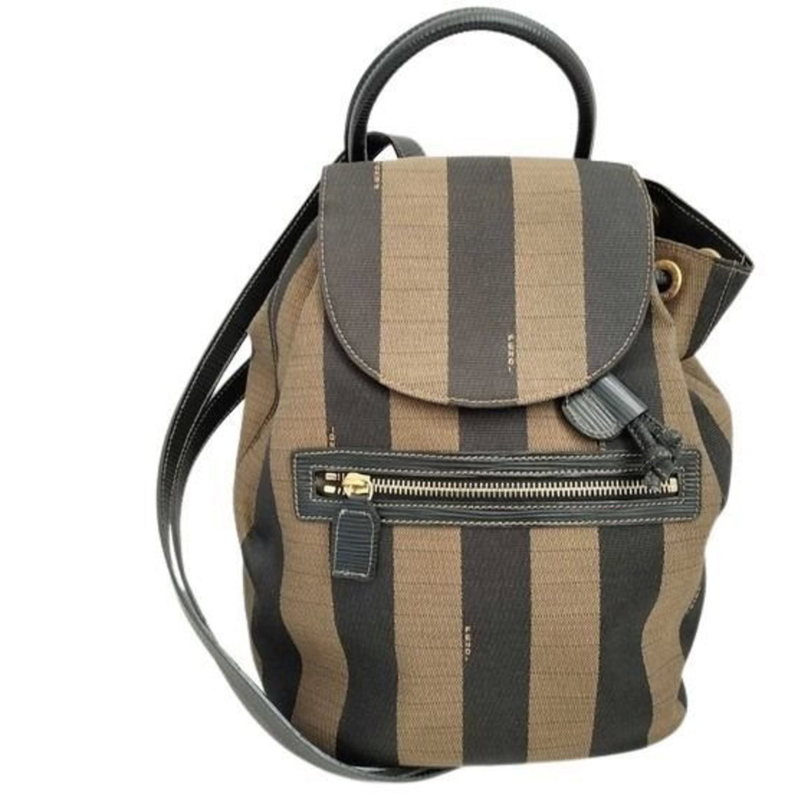 Fendi Leather and Canvas Backpack/ Handbag/ Shoulder Bag: Fendi Leather and Canvas Backpack/ Handbag/ Shoulder Bag This luxurious Fendi leather and canvas backpack is a timeless piece that exudes elegance and sophistication. With its rich brown color and