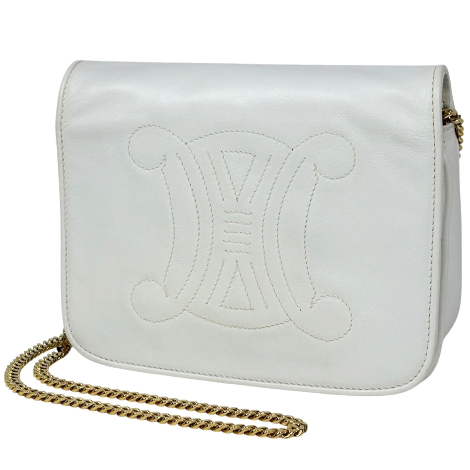 Celine Leather Shoulder Bag: Celine Leather Shoulder Bag A pristine white Celine leather shoulder bag, perfect for adding a touch of timeless elegance to your daily routine. With its classic design and premium materials, this