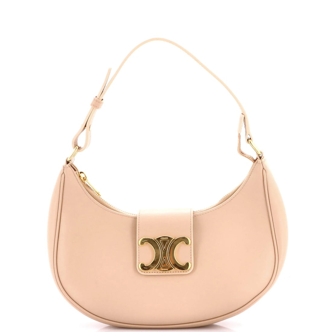 Leather Celine Ava Triomphe Bag: Leather Celine Ava Triomphe Bag A timeless and sophisticated Celine Ava Triomphe bag, this neutral leather shoulder bag boasts clean lines, classic gold hardware, and a spacious interior with suede