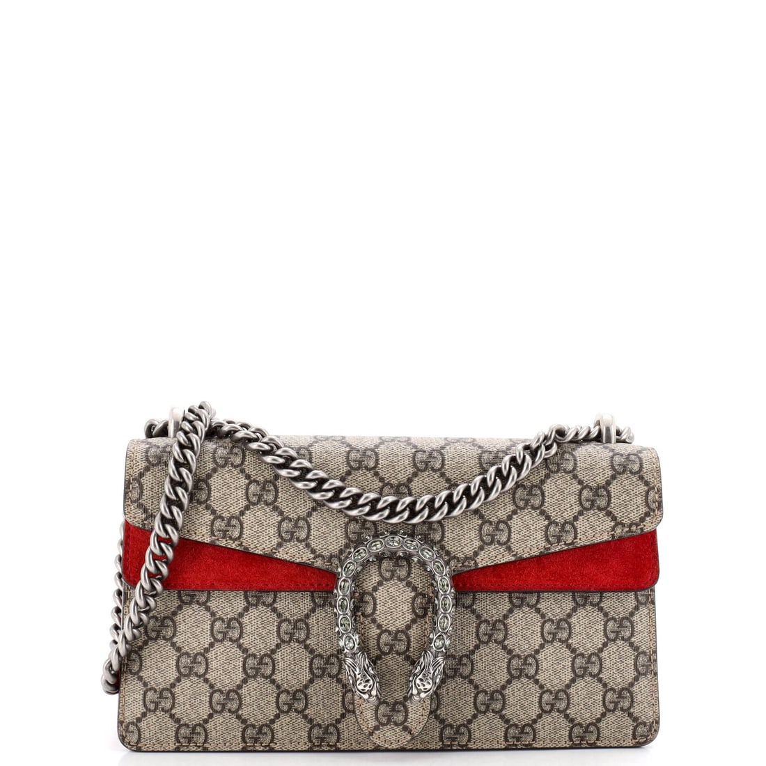 Gucci Dionysus Small GG Coated Canvas Bag with Crystal Embellished Metal: Gucci Dionysus Small GG Coated Canvas Bag with Crystal Embellished Metal Elevate your style with the iconic Gucci Dionysus Small GG Coated Canvas Bag, boasting a striking combination of