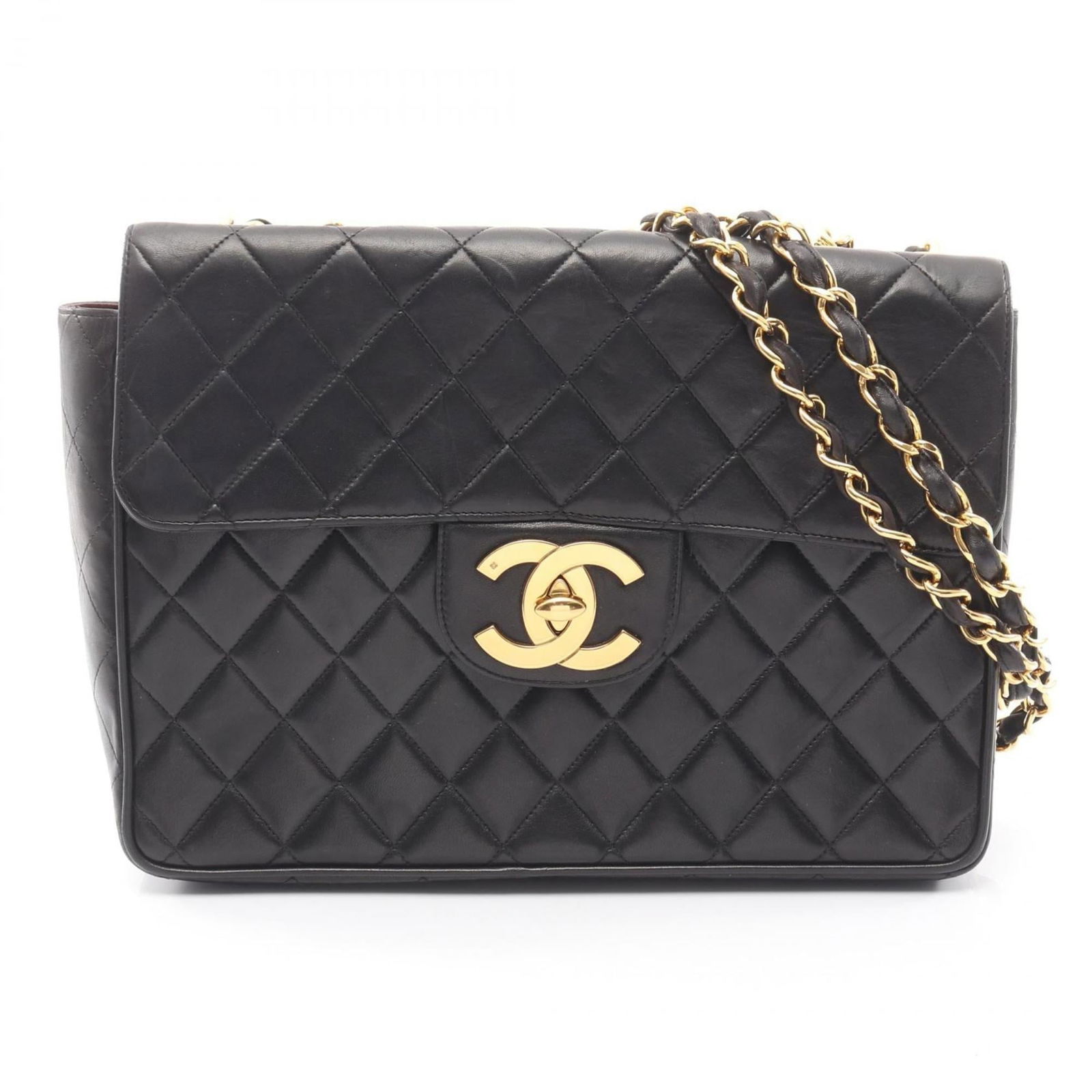Chanel Shoulder Bag in Leather: Chanel Shoulder Bag in Leather A timeless Chanel shoulder bag in luxurious lambskin leather, this classic design exudes sophistication and elegance with its sleek black hue and gold hardware accents.