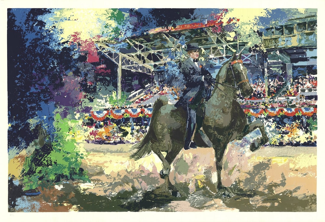 Multi WAYLAND MOORE Equestrian Showcase 25.75" x 38" Serigraph 1975 Contemporary: Multi WAYLAND MOORE Equestrian Showcase 25.75" x 38" Serigraph 1975 Contemporary Experience the iconic style of American artist Wayland Moore with his 1975 serigraph, Equestrian Showcase. This